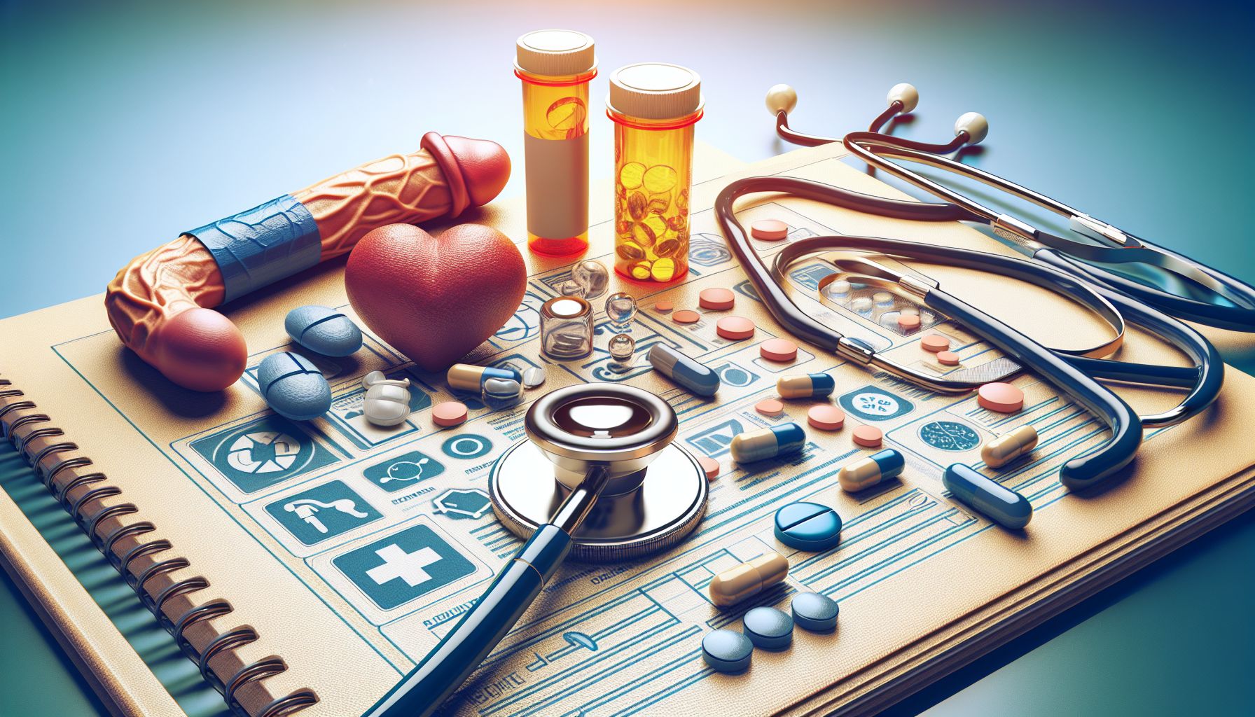 Illustration showing various treatment options for erectile dysfunction